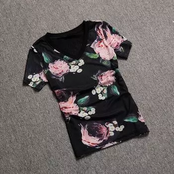 2024 Summer New Mesh Slim Fit Half-Sleeve Top Black S