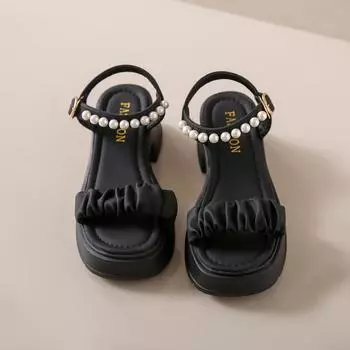 2024 Summer New Open Toe Pearl Button Strap Thick Sole Waterproof Platform Sandals for Women Thick Sole Shoes for Women s 35 бежевый