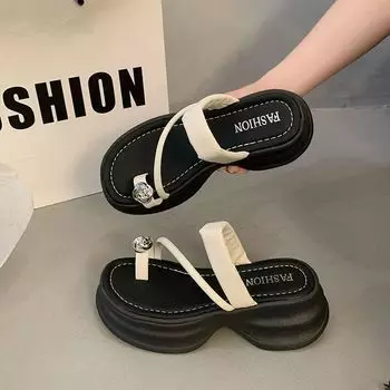 2024 summer new popular French beach Roman sandals thick bottom cross set toe high heel outer wear super hot model 35
