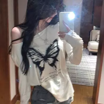 2024 Лето Новинка Pure Desire Wind Spicy Girl Солнцезащитная тонкая футболка с длинным рукавом для женщин, свободный и тонкий нерегулярный топ S белый