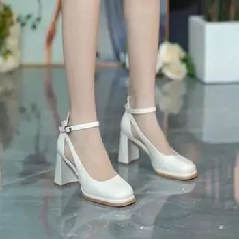 2024 Summer New Retro Style Mary Jane Shoes Square Toe Thick Heel Small Leather Shoes Daily Anti Slip Comfortable Women s Shoes 35