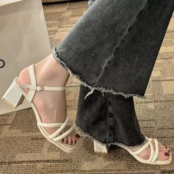 2024 summer new Roman sandals fashion everything sexy open toe chunky heel fairy wind high heels shoes pumps women shoes 35