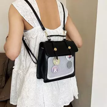 2024 summer new simple retro simple fashion backpack crossbody shoulder bag women s fashion backpack чёрный