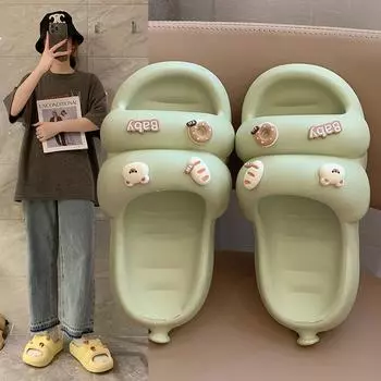 2024 Summer New Slippers for Women Bathroom Anti-skid Indoor Home Slippers Thick Soled Women Shoes Pantuflas De Mujer 36 зелёный