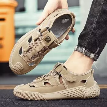 2024 summer new slippers men s outer wear hollow bag head slippers men s non-slip outdoor casual fashion sandals men 39 чёрный