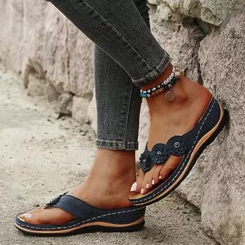 2024 summer new slippers women s three flower slippers thick-soled toe toe toe beach flip-flops women s sandals 35 чёрный