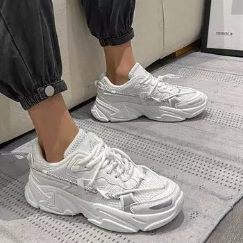 2024 Summer New Sneakers Women Winter Casual Lace-up Mesh Mixed Colors Large Size 43 Women Shoes Fashion Breathable Sneakers 36 белый