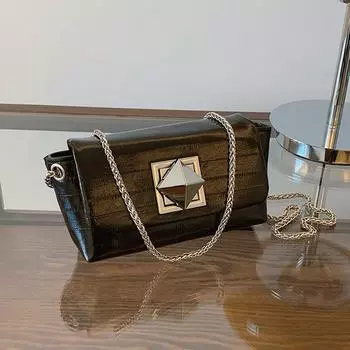 2024 summer new stone pattern chain small square bag texture fashion shoulder bag personalized versatile messenger bag чёрный