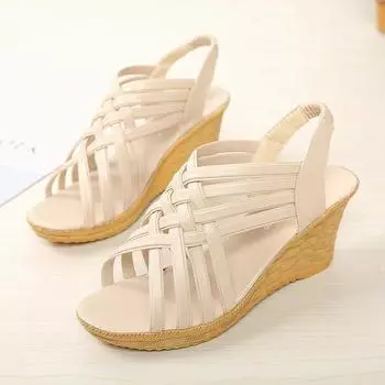 2024 summer new thick-soled wedge sandals women s sexy fish mouth hollow high heels large size foreign trade 35 белый