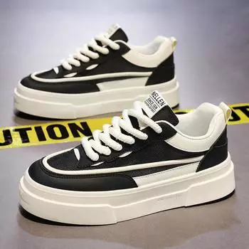 2024 Summer New Trendy Men s Sports Board Shoes Low Cut Casual Thick Soled Mesh Breathable Lace-Up White Student Shoes 40 чёрный