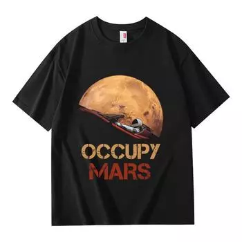 Футболка Occupy Mars Илона Маска 2024 года, уличная одежда, графические рубашки, простая одежда больших размеров, мужские рубашки, графическая футболка S белый