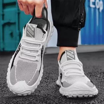 2024 summer outdoor sports shoes, fly-woven, breathable, lightweight, big-eyed, one-pedal outdoor men s shoes, live broadcast casual shoes for men 39 серый