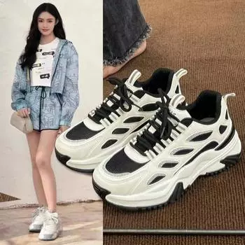 2024 summer Platform Sneakers Women Shoes Korean Lace Up Chunky Sneakers Mixed Color Women s Casual Vulcanize Shoes for woman 36 бежевый