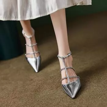 2024 Summer Pointed Stiletto Rhinestone Decorated Sexy Women s Shoes New Fashion Elegant Banquet Party High Heels 35 чёрный