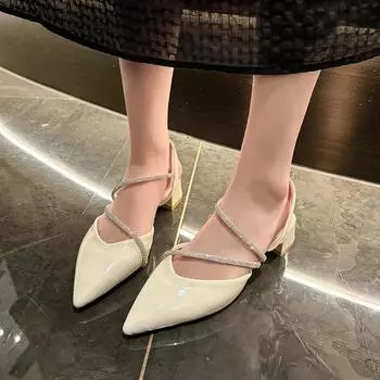 2024 Summer Sandals Black Casual Elegant High-heeled Shoes for Women Shallow Mouth Heels All-Match Pointed Fashion Sandal 35 чёрный