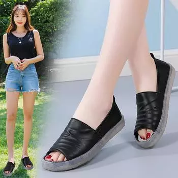 2024 summer soft skin flat bottom fish mouth women s single shoes mother shoes overalls sandals wish 35 белый
