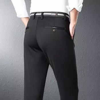 2024 Летние тонкие мужские повседневные брюки прямого покроя, свободные брюки в стиле вестерн, эластичные деловые длинные брюки из ледяного шелка 29