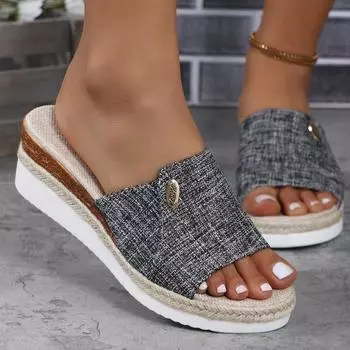 2024 Summer Wedges Slippers Platform High Heels Women Slipper Ladies Outside Shoes Basic Clog Wedge Slipper Flip Flop Sandals 36 бежевый