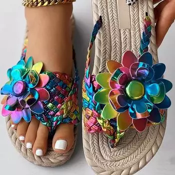 2024 Summer women fashion comfortable casual slippers woven flower beach flip-flops 36