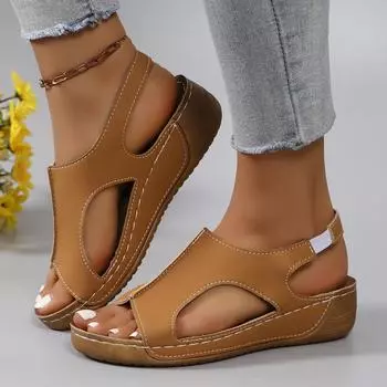 2024 Summer Women s Comfort Wedges Sandals Casual Peep Toe Sewing Hook Loop Beach Shoes Roman Sandalias Plus Size 43 36 чёрный