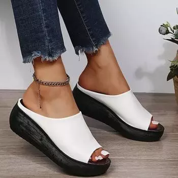 2024 Summer women s new stylish and comfortable mid-heel casual wedge slippers 35 коричневый
