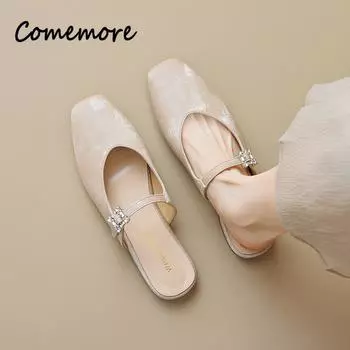 2024 Летние женские уличные тапочки в корейском стиле Модные мюли Рабочие лоферы Женские повседневные туфли Мэри Джейн на плоской подошве Бесплатная доставка 35 чёрный