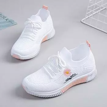 2024 Летняя женская обувь Flying Woven Mesh Повседневные кроссовки Профессиональные кроссовки для бега Ультралегкие студенческие девушки 35 чёрный