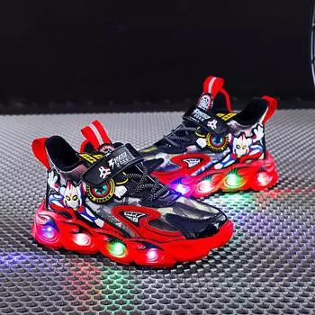 2024 светящаяся обувь для мальчиков, кроссовки с подсветкой, детская обувь со светодиодной подсветкой с героями мультфильмов, Tide 29 синий