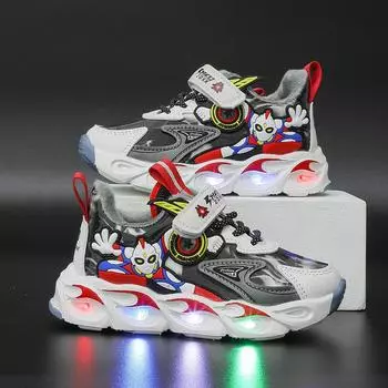 2024 светящаяся обувь для мальчиков, кроссовки с подсветкой, детская обувь со светодиодной подсветкой с героями мультфильмов, Tide 25 красный