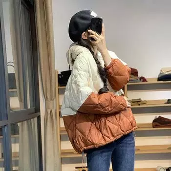 2024 свитер с бриллиантами, версия тренда, литературная личность, супер свободная, ленивая, теплая, сетка, с капюшоном, рукава, пуховик для женщин M