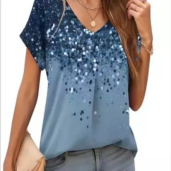 2024 свободная повседневная женская футболка летняя базовая футболка с V-образным вырезом и короткими рукавами модный топ с 3D цифровой печатью S