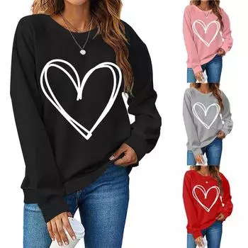 2024 Свободный повседневный свитер Love с круглым вырезом для женщин Small розовый