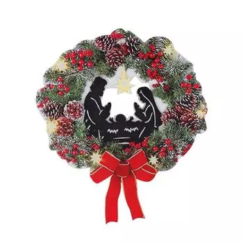 2024 Священный рождественский венок, подвесные украшения с принтом сосновых шишек, искусственные настенные акриловые украшения для входной двери, гирлянда 19x16.5cm