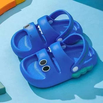 2024 Тапочки для девочек из ЭВА с рисунком динозавра для детей, модная пляжная обувь для мальчиков с открытым носком, летняя, новая нескользящая детская обувь унисекс 24-25 зелёный