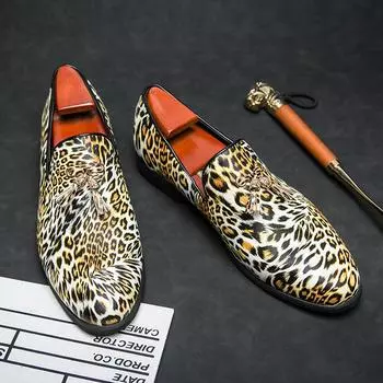 2024 Tassel Loafers Slip-On Мужская обувь Мокасины Модные золотые мужские туфли с леопардовым принтом из кожи Роскошная оригинальная дизайнерская обувь 39 золотой