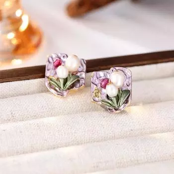 2024 темперамент серебряные серьги-иглы в форме цветка s925 барочный жемчуг новые элегантные серьги-гвоздики в форме цветка в стиле ретро светло-фиолетовый