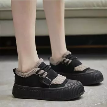 2024 Теплые ботинки из овечьей шерсти с хлопковой подкладкой, женские новые зимние ботинки на плоской подошве с утолщенной плюшевой подошвой, женские нескользящие зимние ботинки по щиколотку 35 коричневый