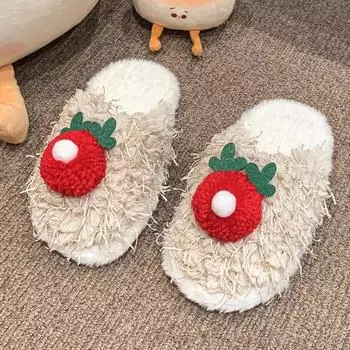 2024 Теплые тапочки для девочек Зимняя новая мода в корейском стиле Мягкая подошва Нескользящая повседневная универсальная шикарная плюшевая обувь 26-27 хаки