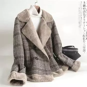2024 Thousand Birds Winter Fleece Thicked Imitation Rabbit Hair Integrated Fleece Jacket Women s Wool Suit Воротник Short Jacket S [Recommended 85-50kg]