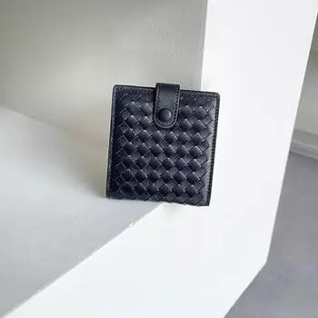 2024 тканые женские кошельки из овечьей кожи, роскошный короткий кошелек из натуральной кожи с защелкивающимся мешочком для монет, функциональный кошелек, женский бумажник чёрный