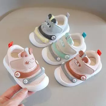 2024 летние сетчатые дышащие нескользящие детские туфли для мальчиков и девочек 0-3 лет унисекс детские легкие сандалии первая обувь Blue-B