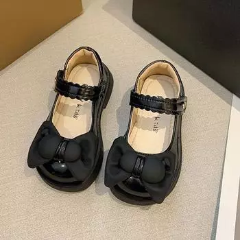 2024 Toddler Shoes Girl Bow Spring Autumn New Fashion Kids Shoes Korean Style Non-slip Children Casual Shoes Shallow Loafers PU 23 бежевый