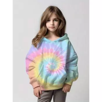 2024 Толстовка с принтом омбре для девочек, толстовка с длинными рукавами и заниженными плечами, с карманом, подходит для занятий спортом, повседневной повседневной одежды 100CM