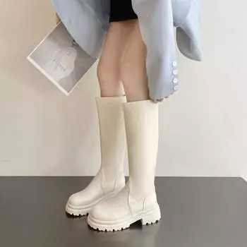 2024 толстые подошвы, но сапоги до колена осенние женские тонкие рыцарские сапоги на толстом каблуке с застежкой-молнией сзади ретро тонкие сапоги прилив 35 коричневый