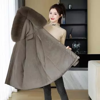 2024 Tooling Pie превосходит женскую новую зимнюю моду, универсальную хлопковую одежду, флисовую с капюшоном, теплую хлопковую куртку Tide M [recommended within 55kg] чёрный