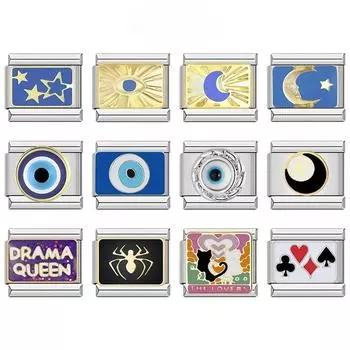 2024 Топ мода глаз луна звезда рыба паук покер королева Шарм итальянские звенья подходят 9 мм изготовление браслетов DIY ювелирные изделия DJ854