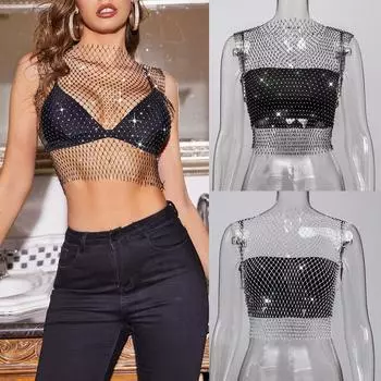 2024, топ со стразами для рыбалки, летний топ с электрическим слогом, сетка с бриллиантами, женский жилет с короткими рукавами и бриллиантами L