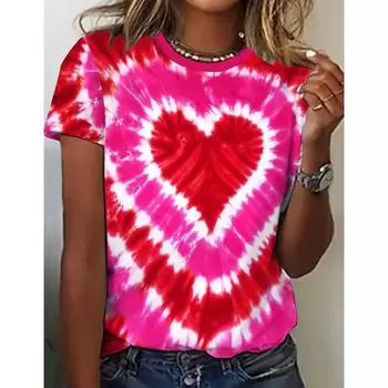 2024 Топ Женская футболка с принтом в виде сердца для женщин Футболки больших размеров с 3D-графикой Женская одежда Летняя блузка с коротким рукавом 5XL M