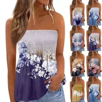 2024 топы для женщин, милая сексуальная футболка без рукавов с открытыми плечами и цветочным принтом L