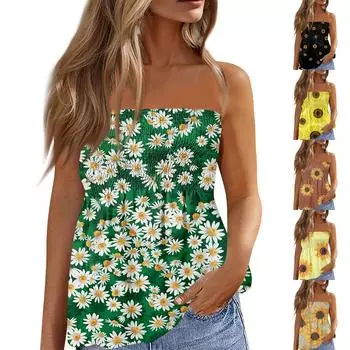 2024 топы для женщин, милая сексуальная футболка без рукавов с открытыми плечами и принтом M